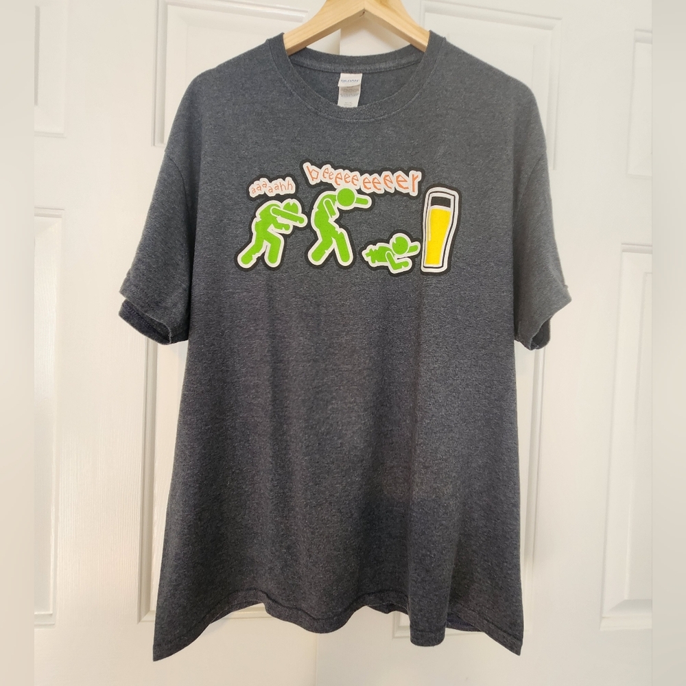 Gildan Gray Men's Short Sleeve T-shirt Shirt Ahh- Beer Size XL